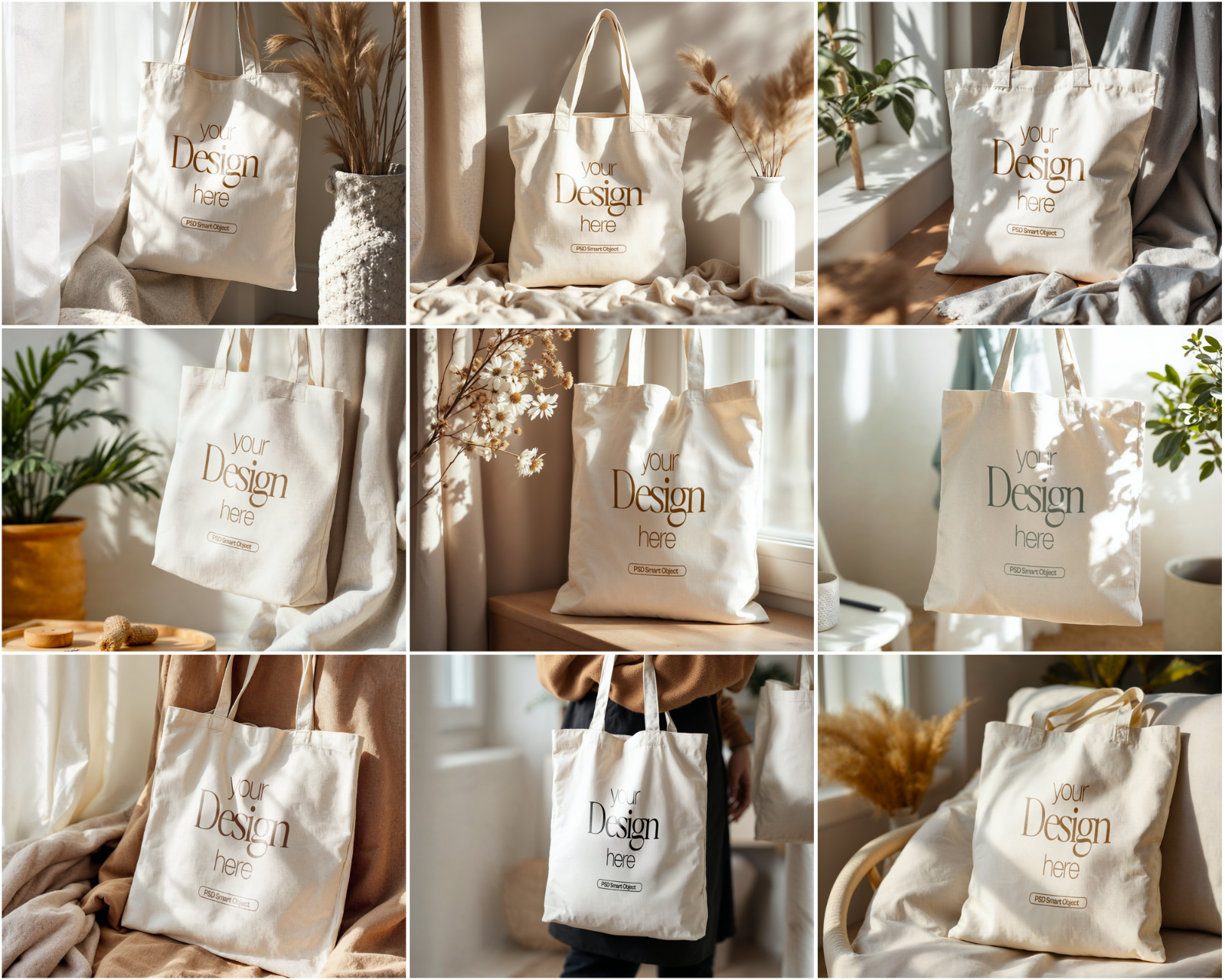 50 Fashion Tote Bag Mockups PSD Bundle with Smart Objects