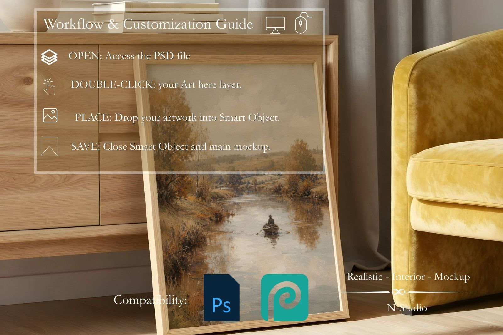 4 Yellow Velvet Frame Mockup Bundle