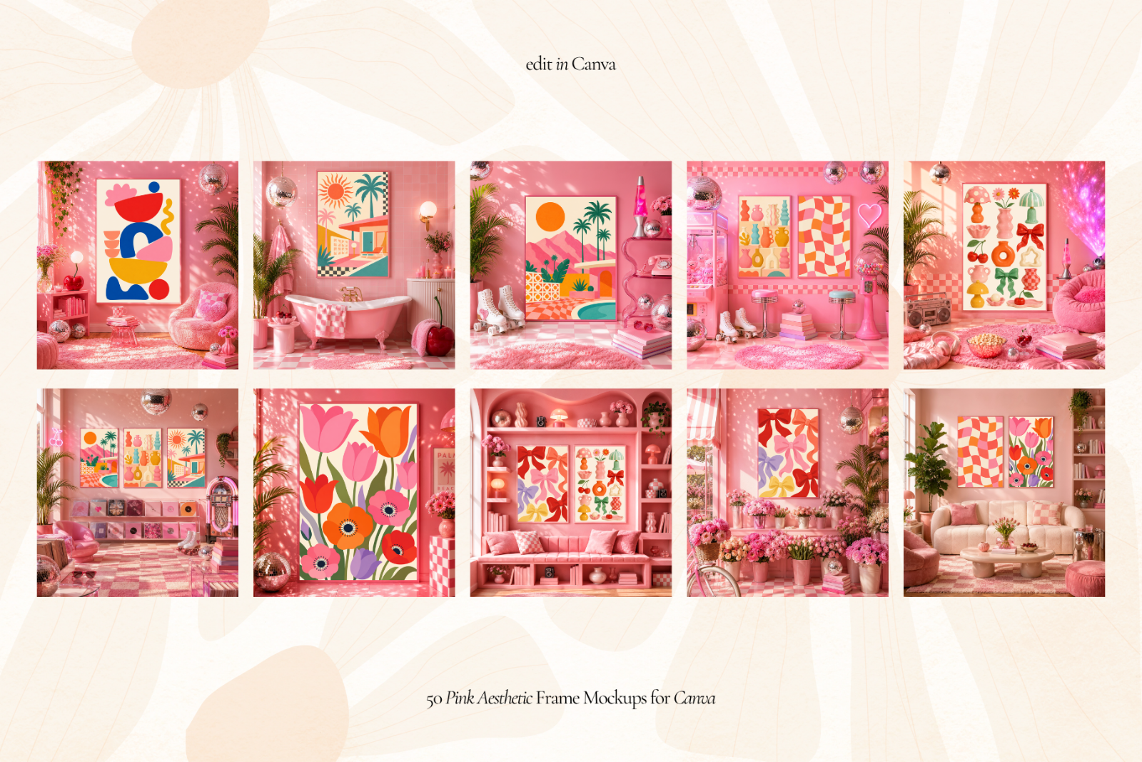 50 Girly Pink Aesthetic Frame Mockup