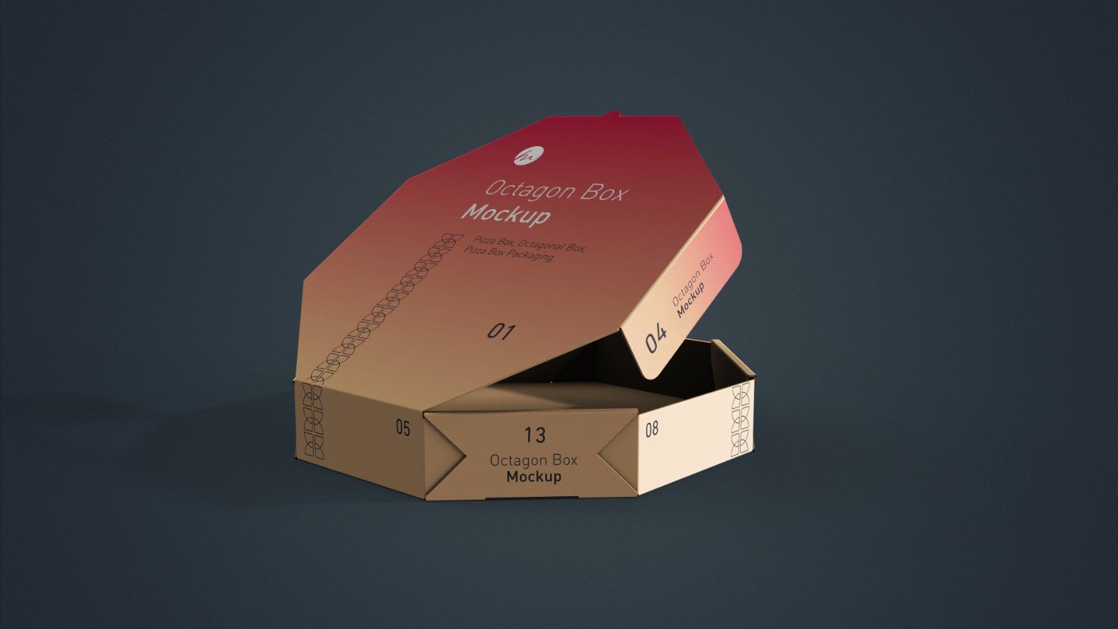 Octagonal Pizza Box Mockup - 5 PSD
