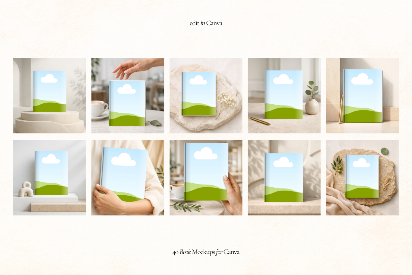 40 Editorial Book Cover Mockups for Canva