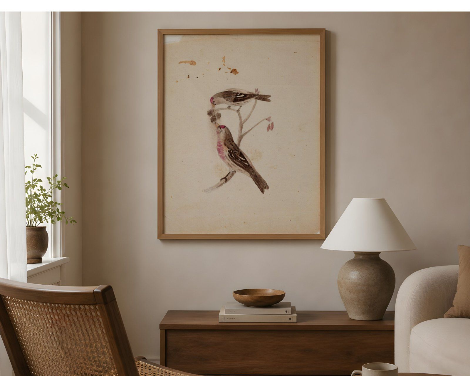 4x5 Frame Mockup, Modern Interior, Thin Oak Wooden Frame Mockup PSD, Editable Smart Object,
