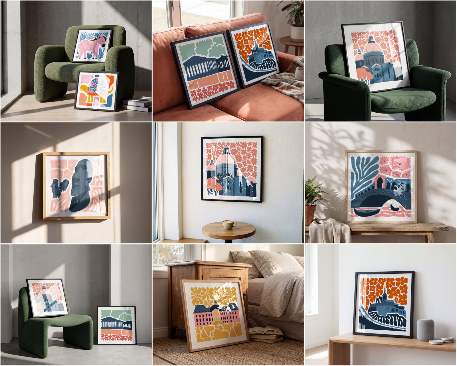100 Square Frame Poster Mockups Bundle, PSD Smart Object Template
