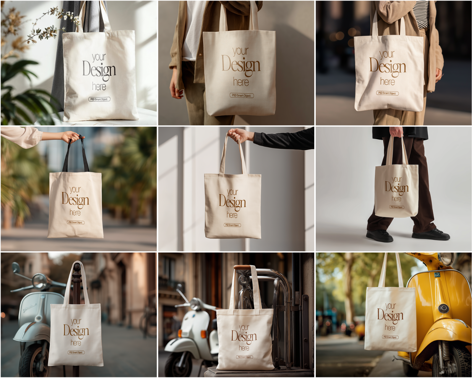 50 Fashion Tote Bag Mockups PSD Bundle with Smart Objects
