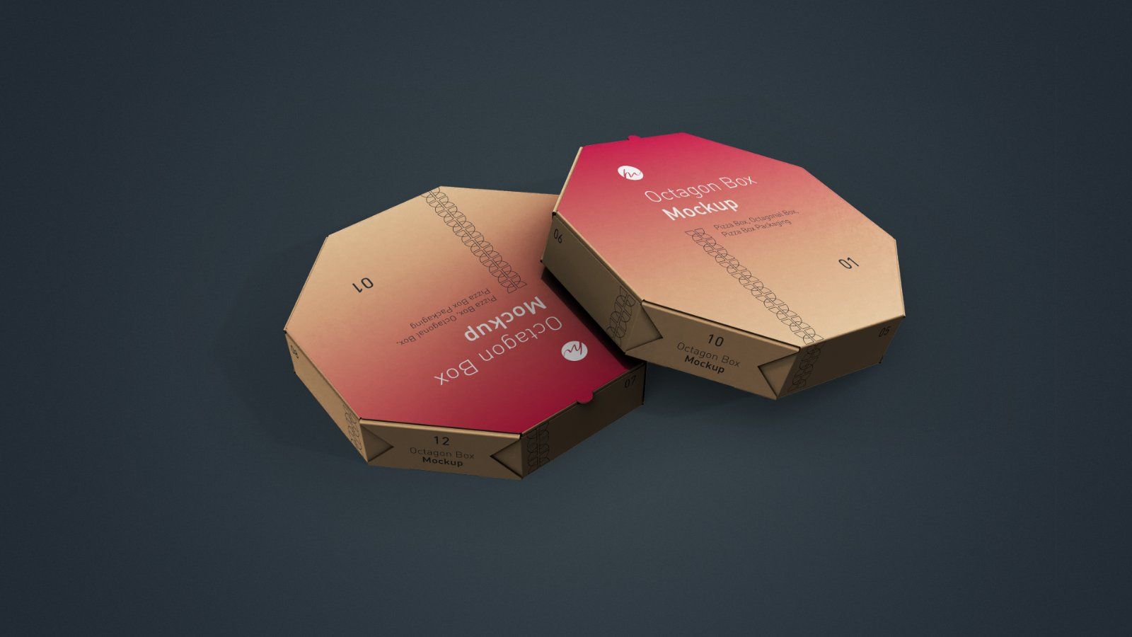 Octagonal Pizza Box Mockup - 5 PSD