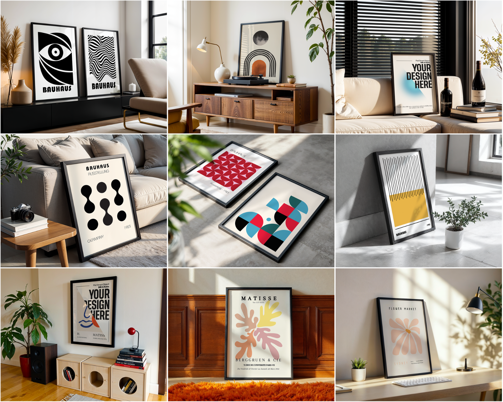 100 Black Frame Poster Mockup PSD Bundle, Wall Art & Poster Smart Object Template