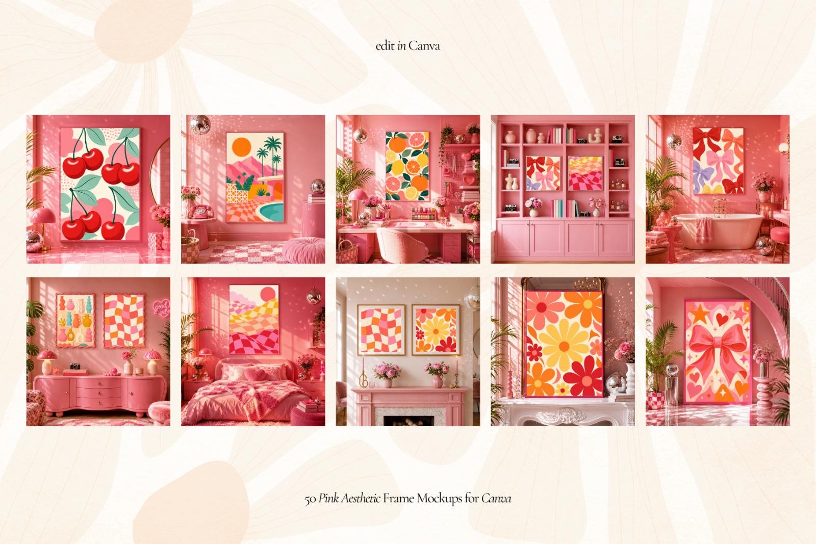 50 Girly Pink Aesthetic Frame Mockup