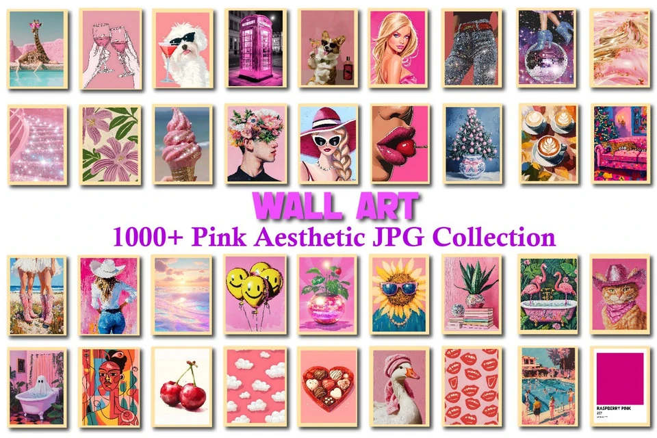 Pink Aesthetic Wall Art  Entire Shop Sale, Bundle Wall Art, Aesthetic wall posters, Pink Wall Art, D