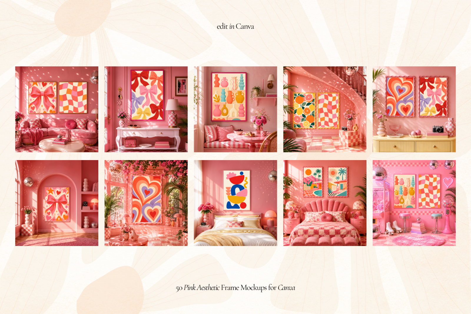 50 Girly Pink Aesthetic Frame Mockup