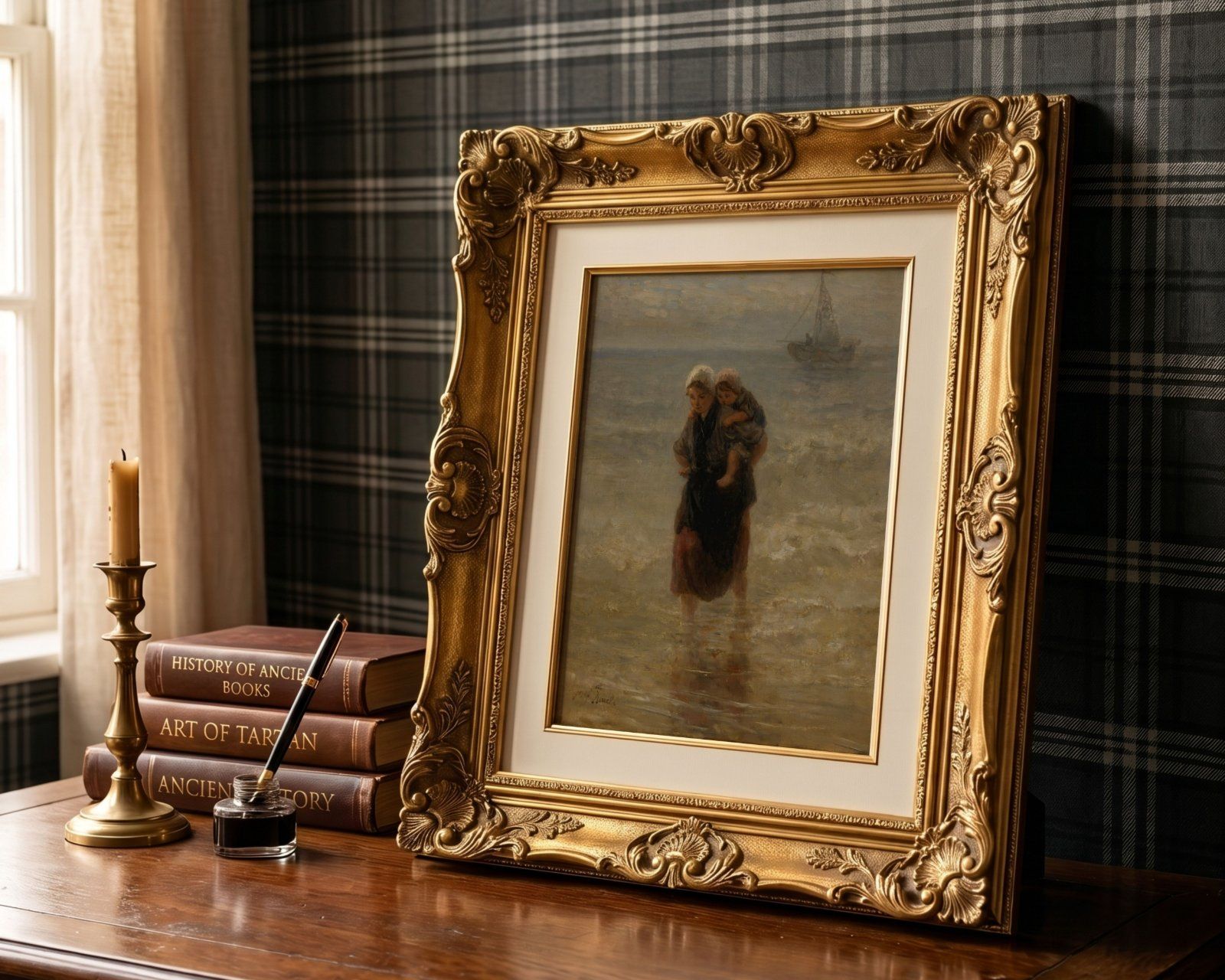 3:4 Gold Ornate Frame Mockup PSD, Vintage Antique Picture Frame Mockup, Editable Smart Object,