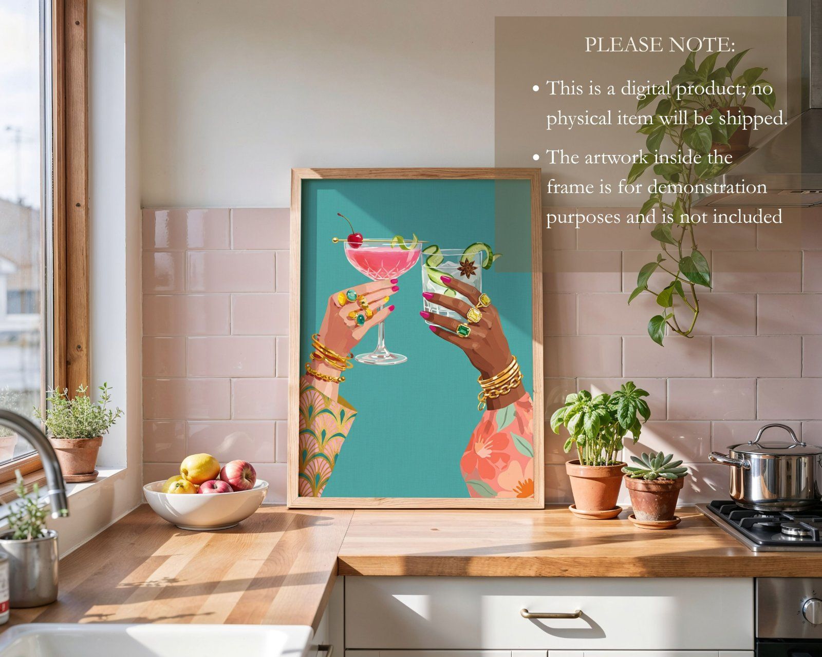 Kitchen Frame Mockup, Vertical 3x4 Ratio Frame on Wooden kitchen Counter mockup,