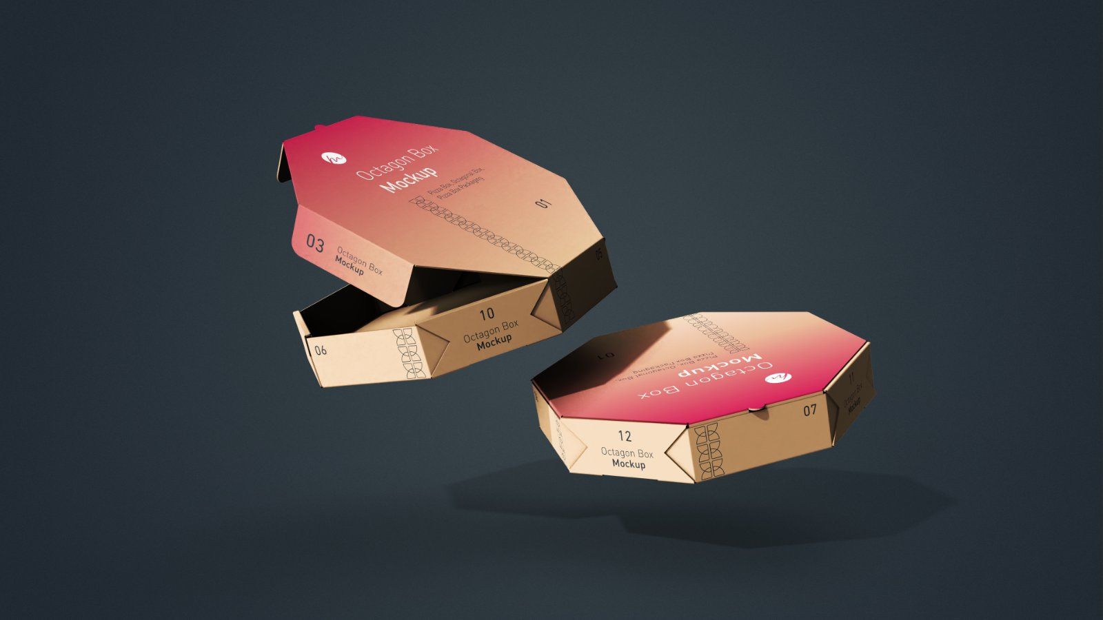 Octagonal Pizza Box Mockup - 5 PSD