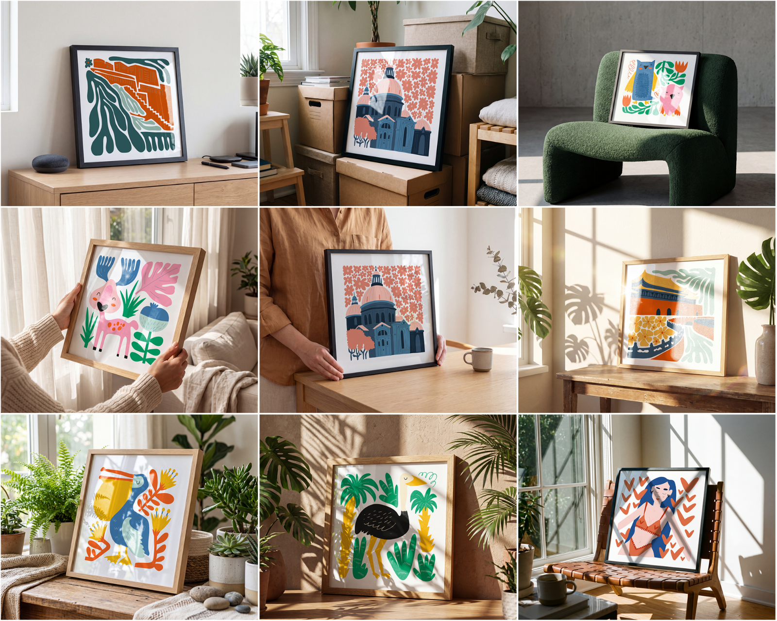 100 Square Frame Poster Mockups Bundle, PSD Smart Object Template