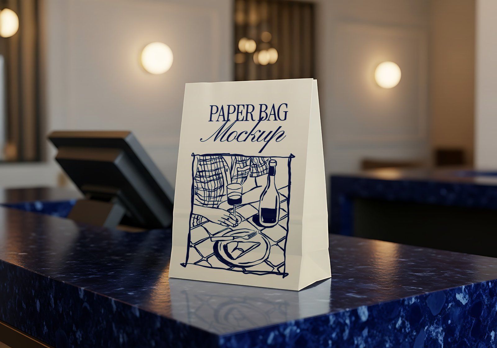 Premium Branding Blue Restaurant Mockup