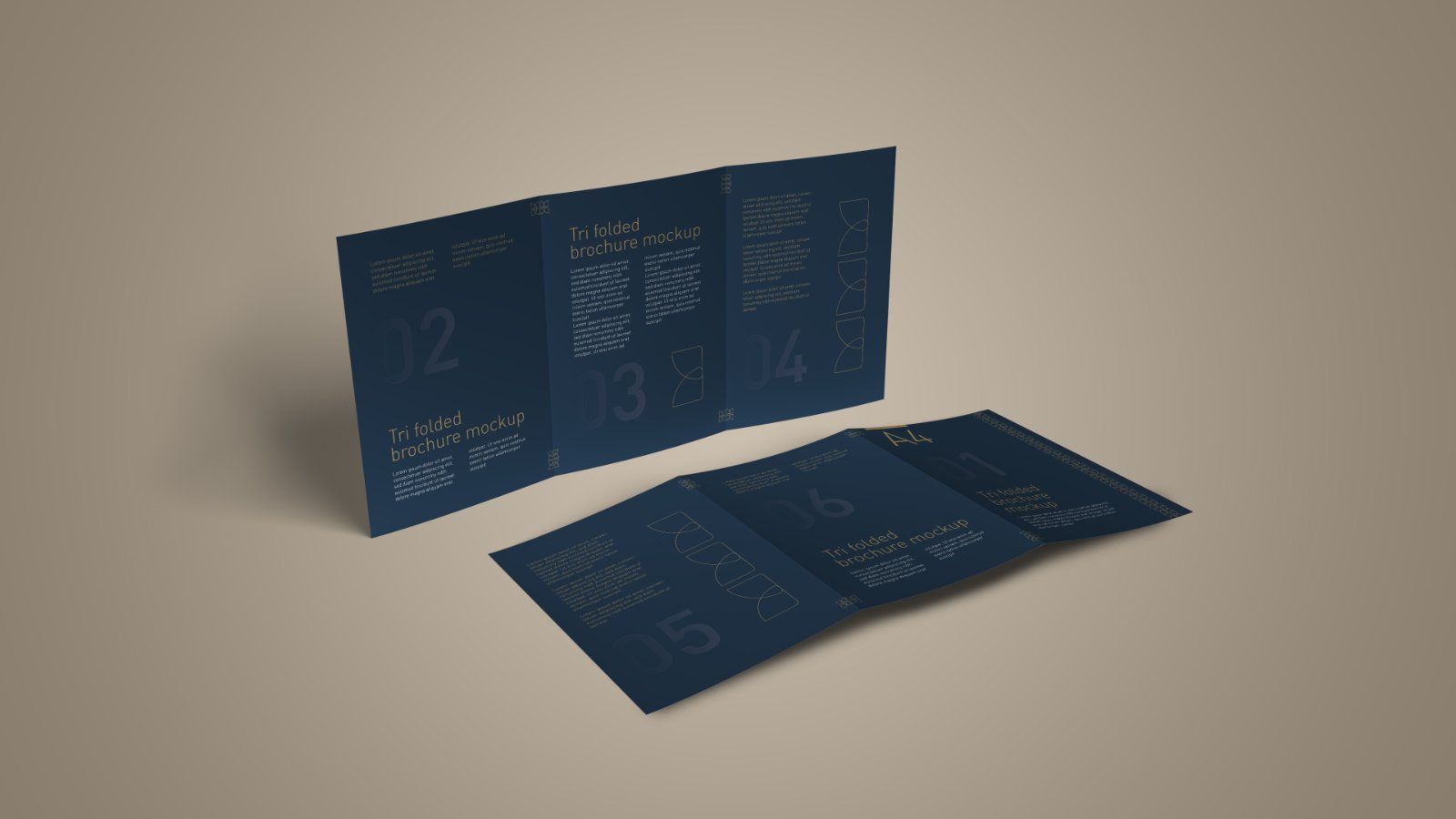 A4 Tri Fold Brochure PSD Mockup – 5 PSD Files, 3 Folded Flyer & Print Branding Mockup