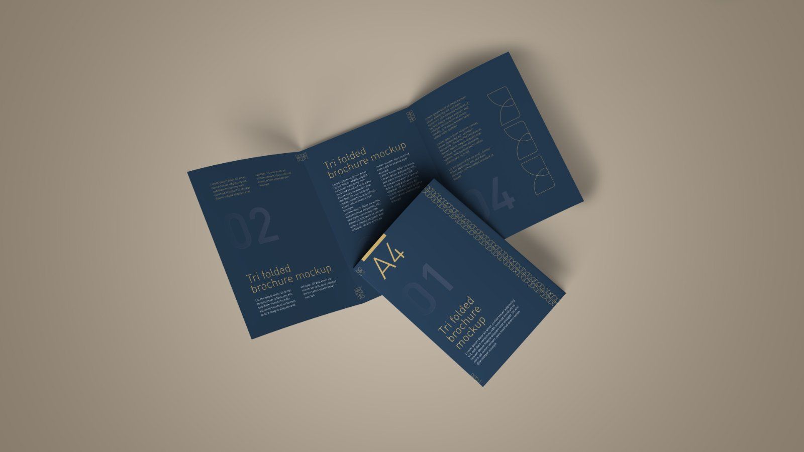 A4 Tri Fold Brochure Mockup – 5 PSD Files, 3 Folded Flyer & Print Branding Mockup