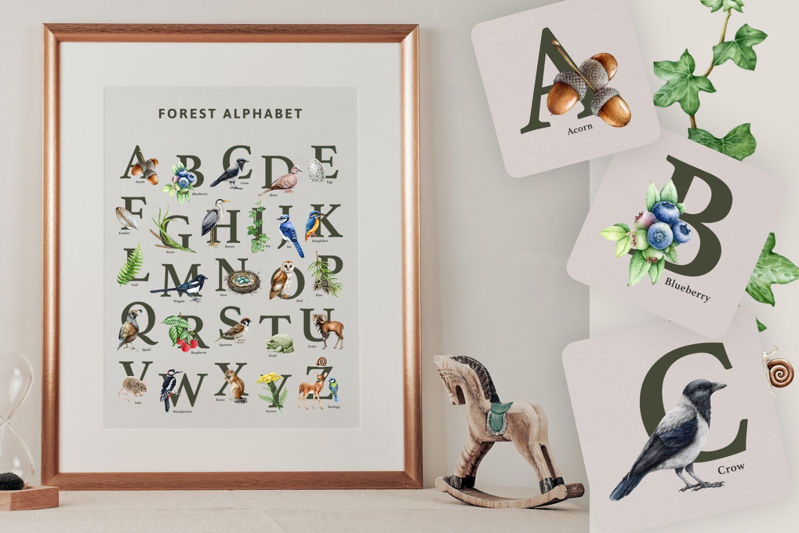 Forest Alphabet Watercolor Clipart — image 11