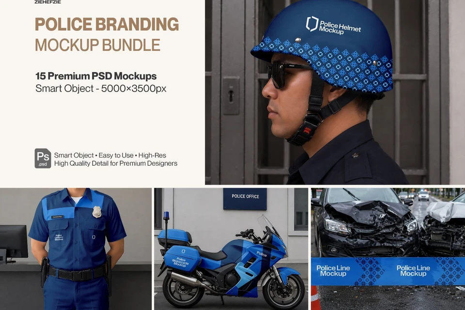 Premium Police or Security Branding Mockup Bundle – 15 Tactical PSD Scenes for Law Enforcement, Unif