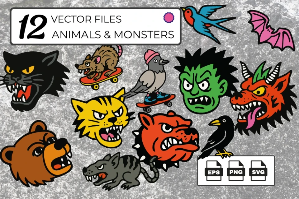 Animals Fun Design - Vector Files - EPS CC - PNG - SVG
