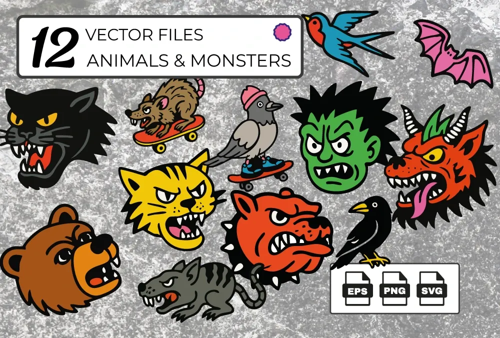 Animals Fun Design - Vector Files - EPS CC - PNG - SVG — image 1