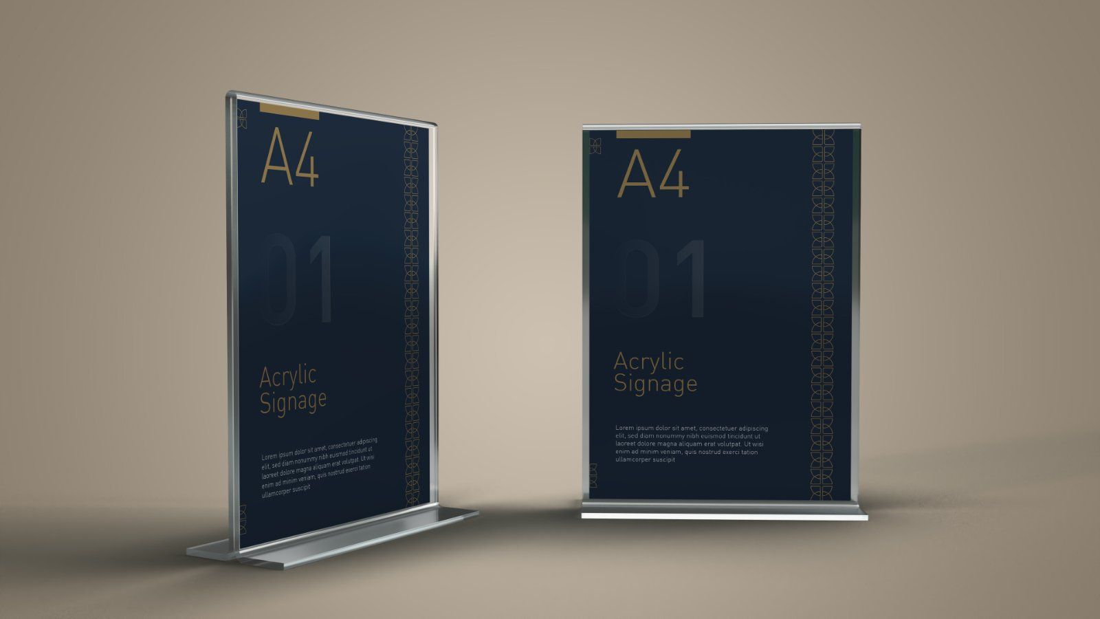 Acrylic Signage Display Stand Mockup – 5 PSD Files, Tabletop Poster & Menu Holder Mockup