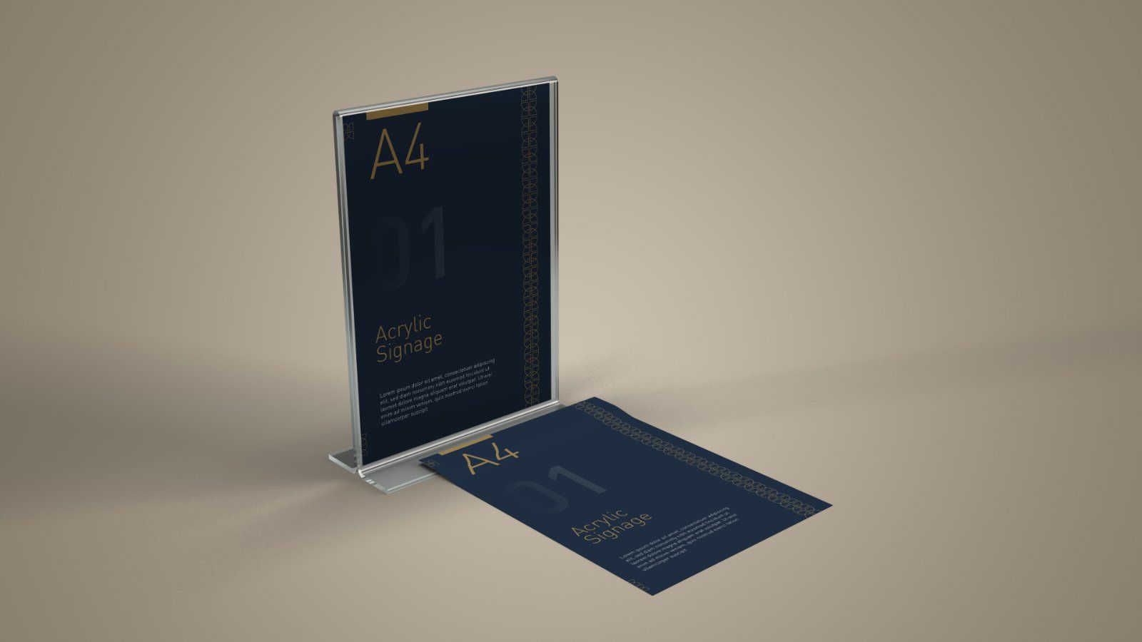 Acrylic Signage Display Stand Mockup – 5 PSD Files, Tabletop Poster & Menu Holder Mockup