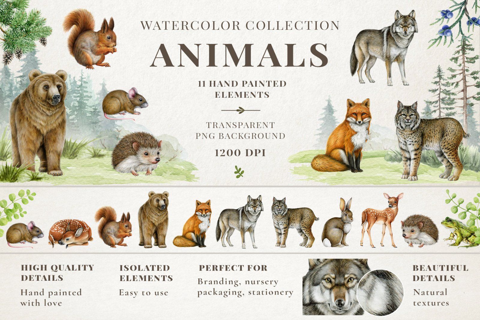 Woodland Animals Watercolor Clipart — image 3
