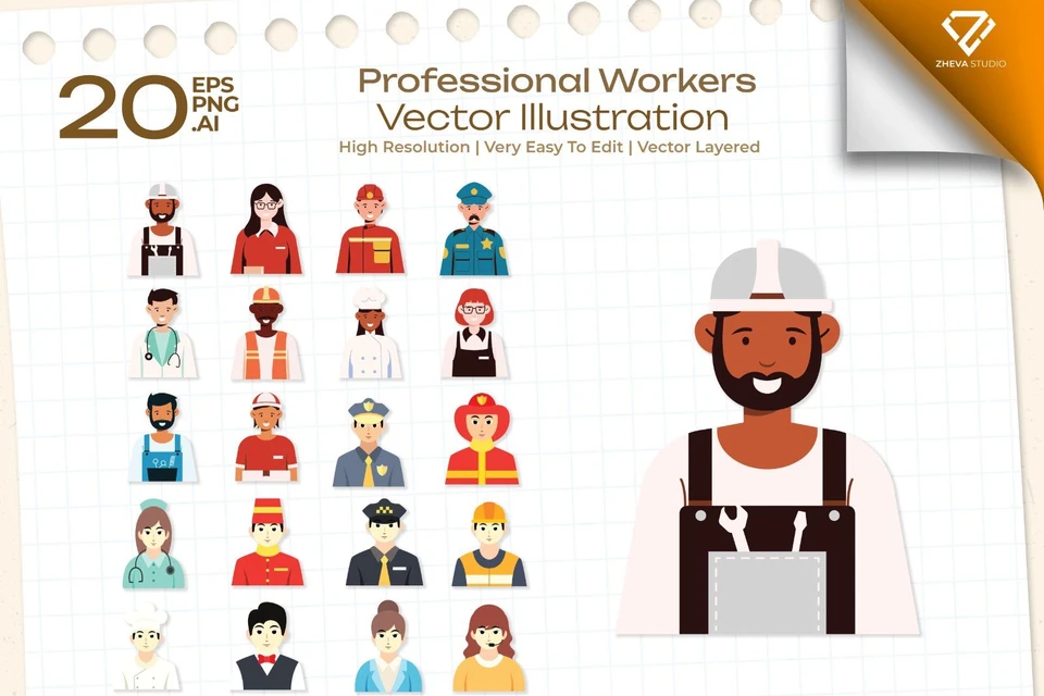 Premium Professional Workers Vector Illustration – 20 EPS & PNG