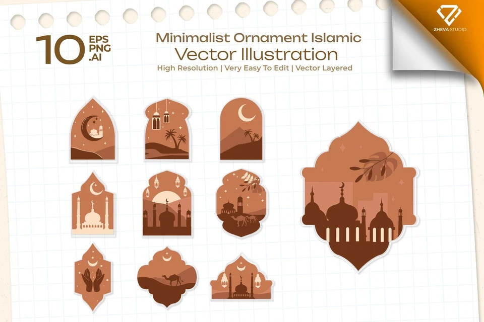 Premium Minimalist Ornament Islamic Vector Illustration – 10 EPS & PNG Files