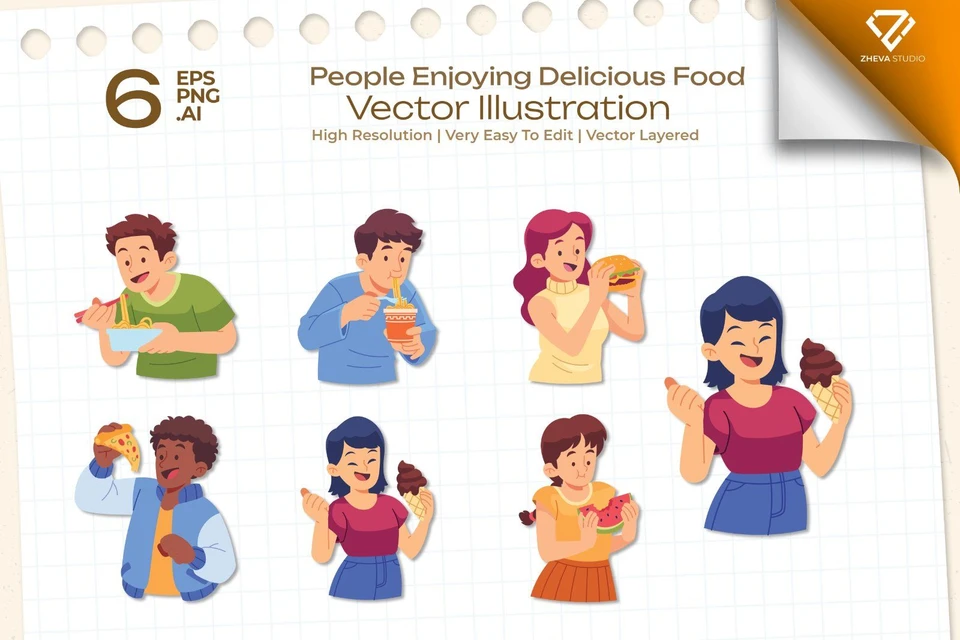 Premium People Enjoying Delicious Food Vector Illustration
