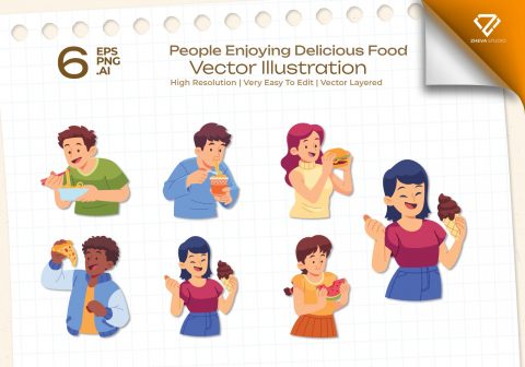 Premium People Enjoying Delicious Food Vector Illustration