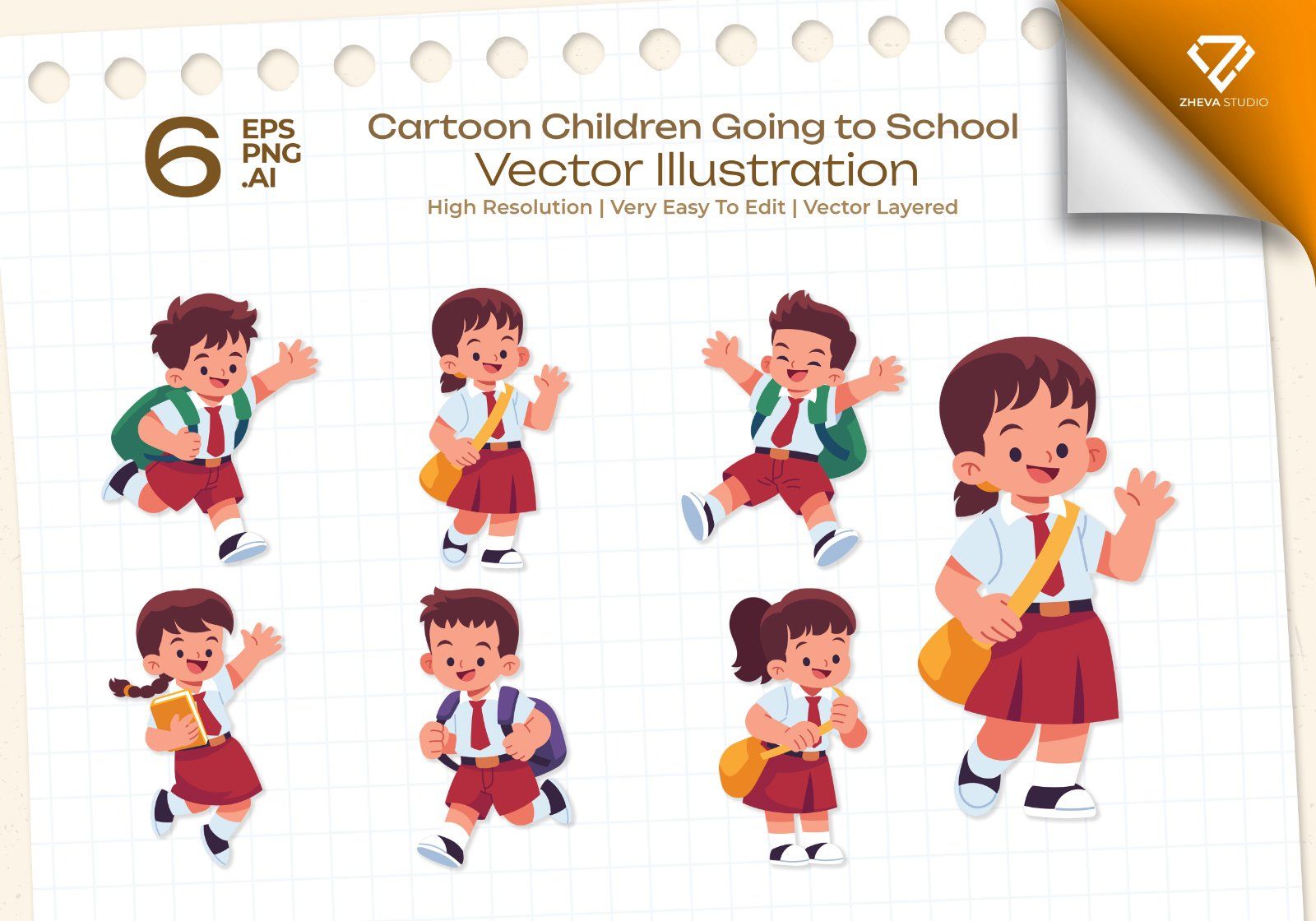 Premium Cartoon Children Going to School Vector Illustration