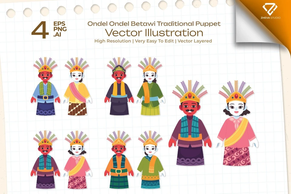 Premium Ondel Ondel Betawi Traditional Puppet Vector Illustration – 4 EPS & PNG Files