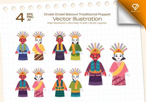 Premium Ondel Ondel Betawi Traditional Puppet Vector Illustration – 4 EPS & PNG Files