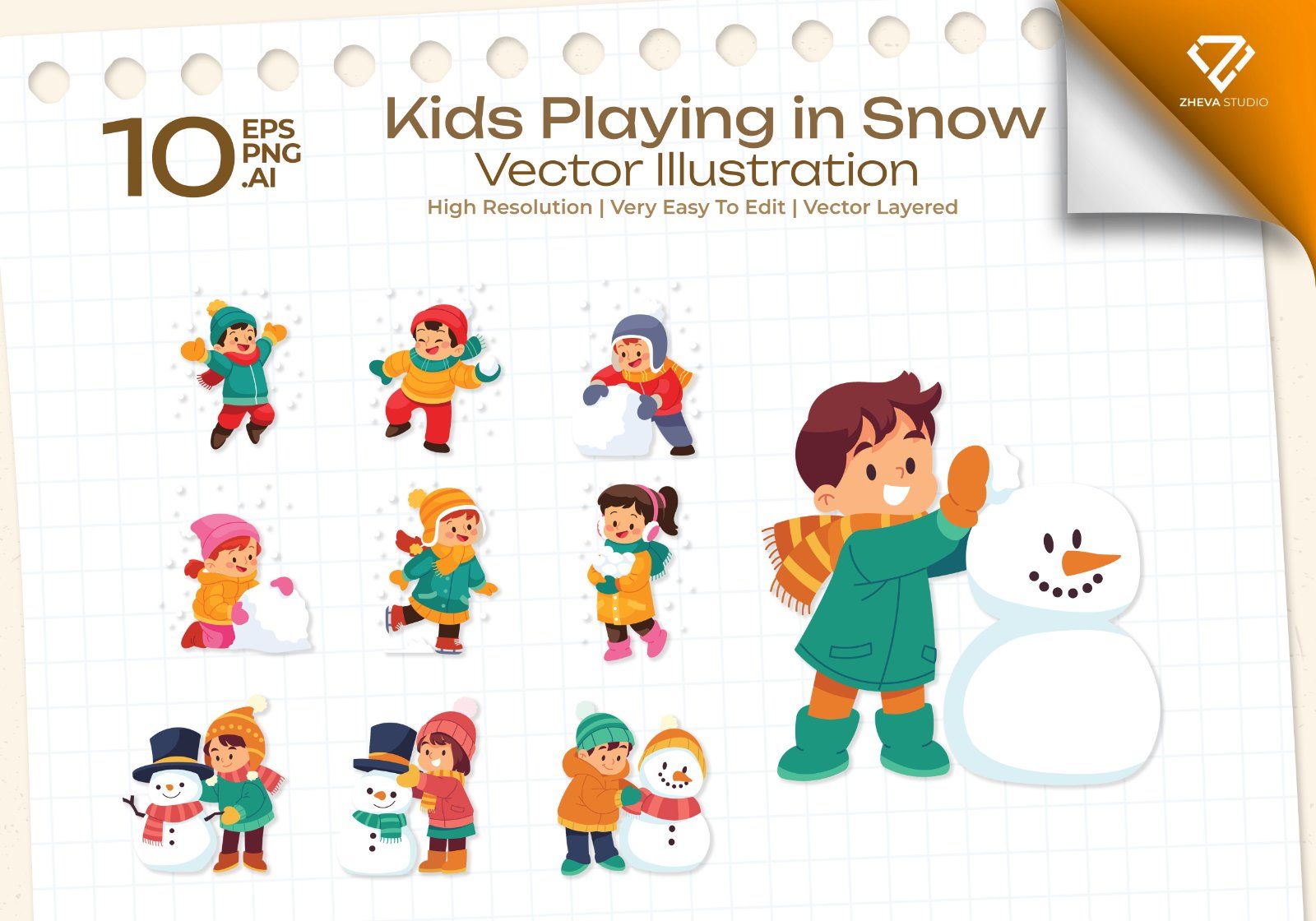 Premium Kids Playing in Snow Vector Illustration – 10 EPS & PNG Files