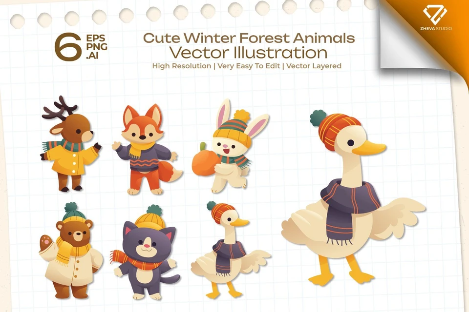 Premium Cute Winter Forest Animals