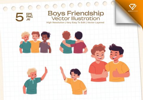 Premium Boys Friendship Vector Illustration – 5 EPS & PNG Files