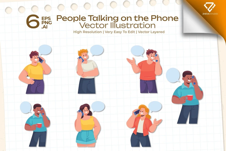 Premium People Talking on the Phone Vector Illustration