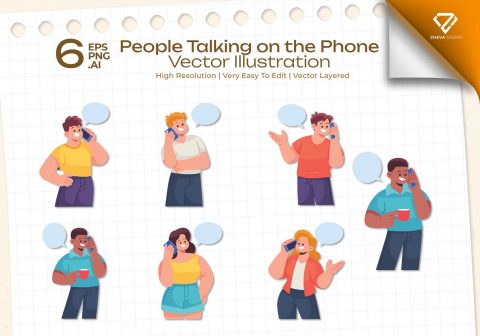 Premium People Talking on the Phone Vector Illustration