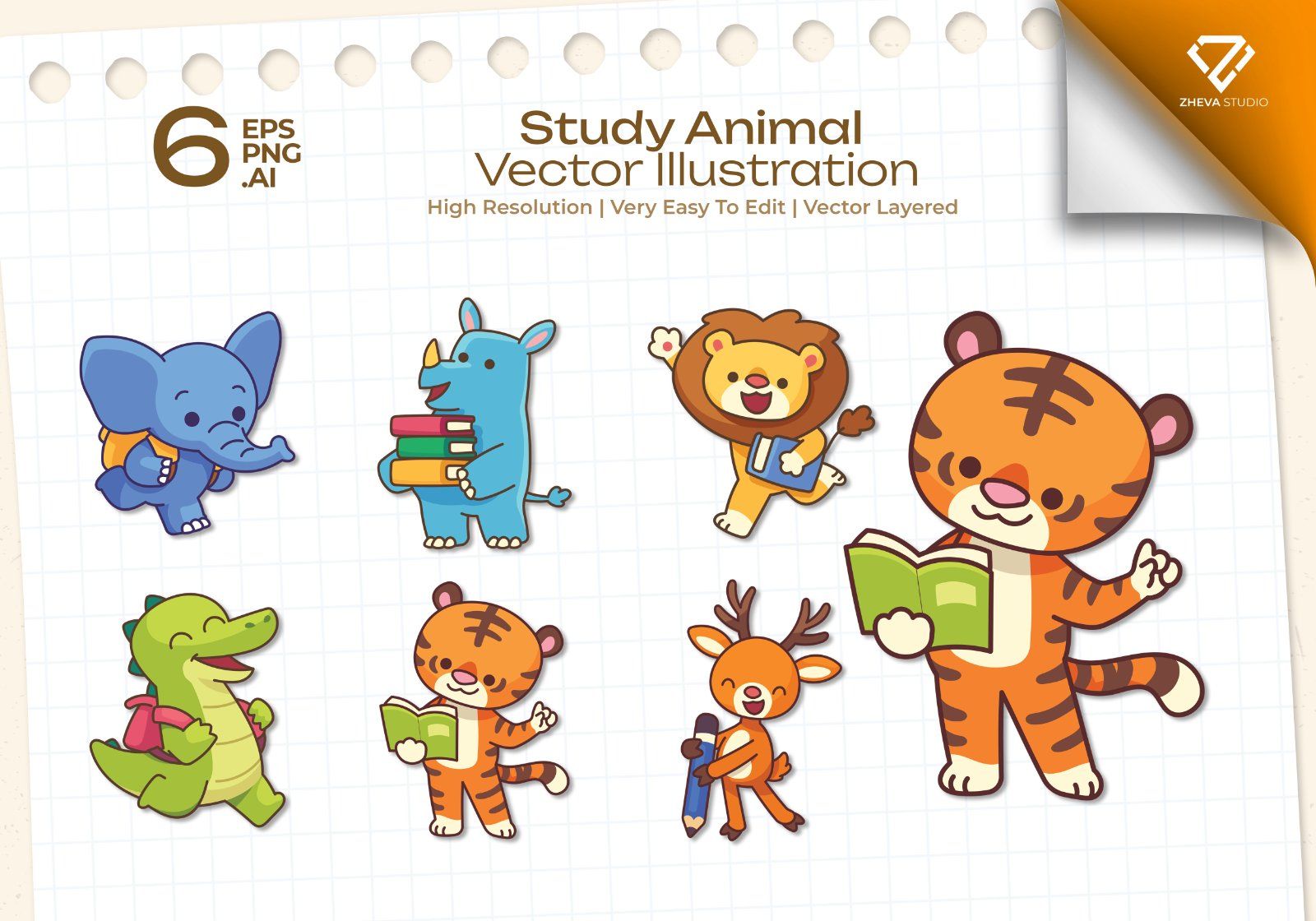 Premium Study Animal Vector Illustration – 6 EPS & PNG Files $5.90