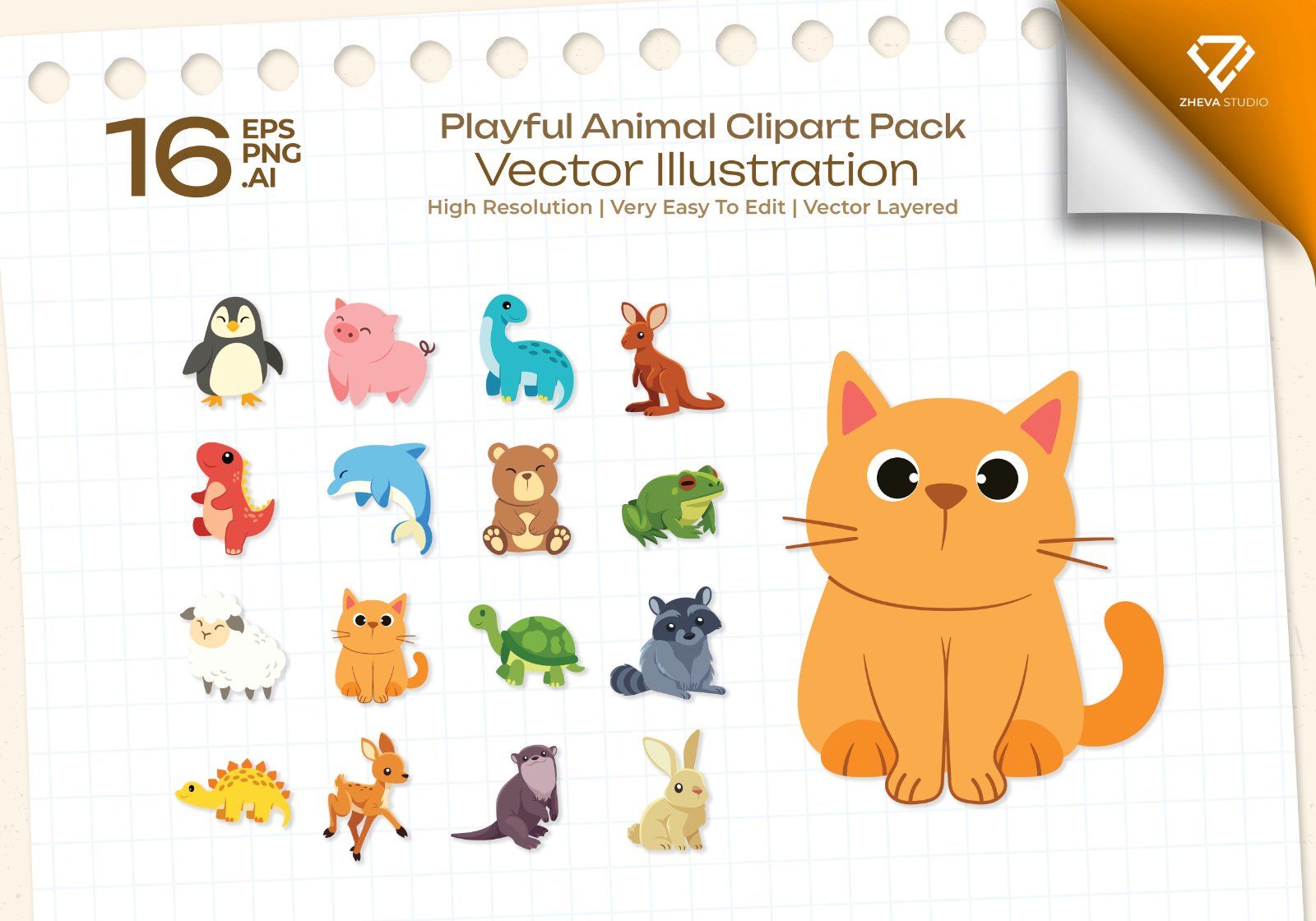 Premium Playful Animal Clipart Pack Vector Illustration – 16 EPS & PNG Files