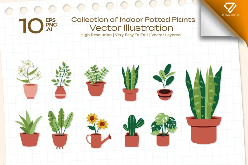Premium Collection of Indoor Potted Plants Vector Illustration – 10 EPS & PNG Files