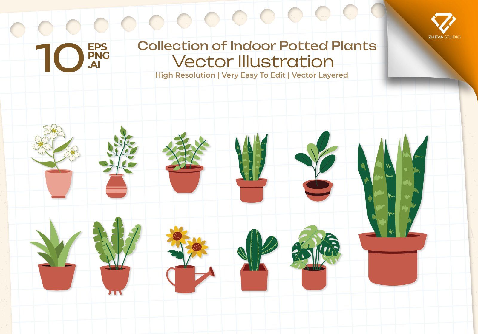 Premium Collection of Indoor Potted Plants Vector Illustration – 10 EPS & PNG Files