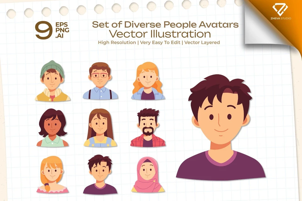 Premium Set of Diverse People Avatars Vector Illustration