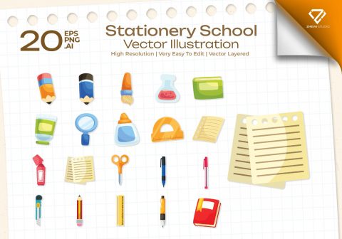 Premium Stationery School Vector Illustration – 20 EPS & PNG Files