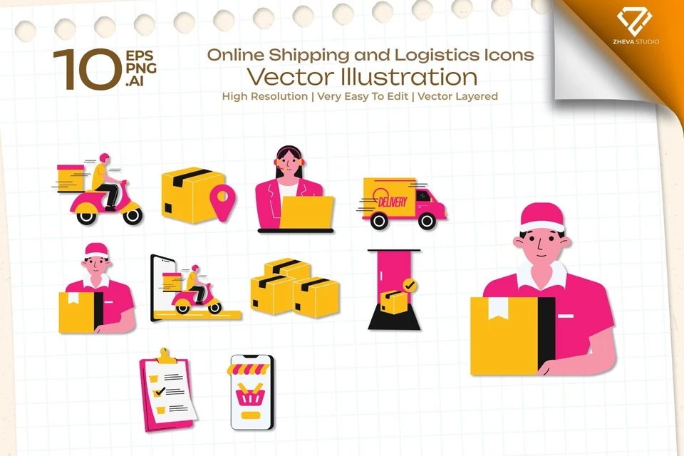 Premium Online Shipping and Logistics Icons Vector Illustration