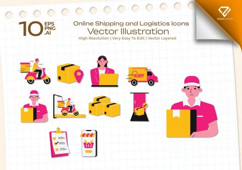 Premium Online Shipping and Logistics Icons Vector Illustration