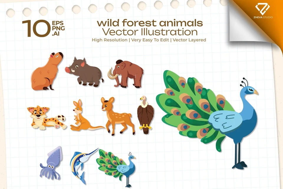Premium wild forest animals Vector Illustration – 10 EPS & PNG Files