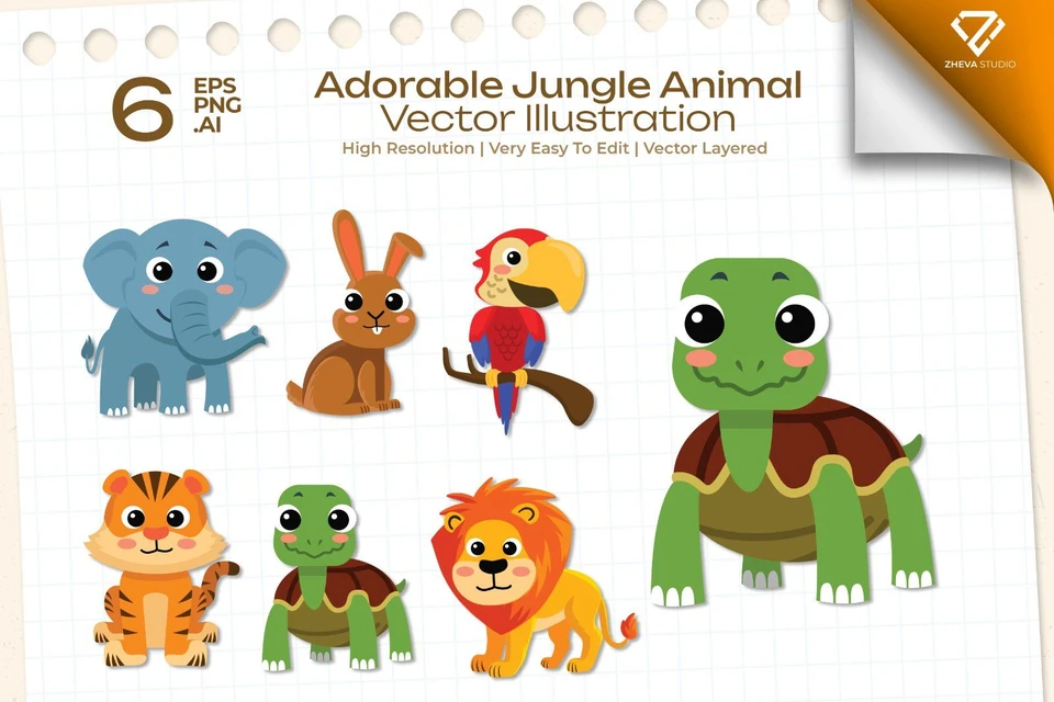 Premium Adorable Jungle Animal Vector Illustration – 6 EPS & PNG Files