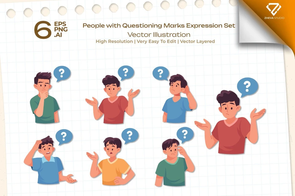 People with Questioning Marks Expression Set